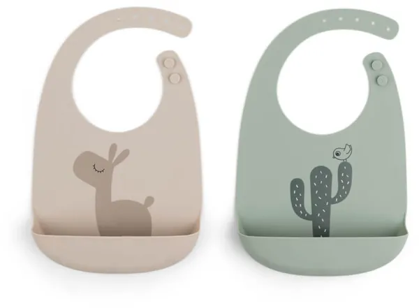 Silikoninen ruokalappu 2 kpl - lalee hiekka/vihreä